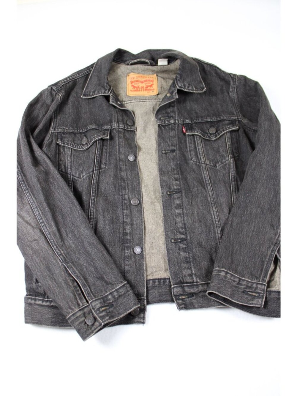 Levis Mens Black Denim Trucker Jacket Medium Vintage Wash